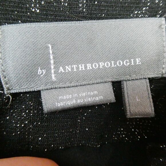 Anthropologie Shimmer Carly Bubble Hem Blouse Sz L Black Silver Metallic Zig Zag - Picture 3 of 12